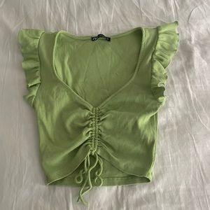 Zara Green Ruffle Synched Top - Size Small